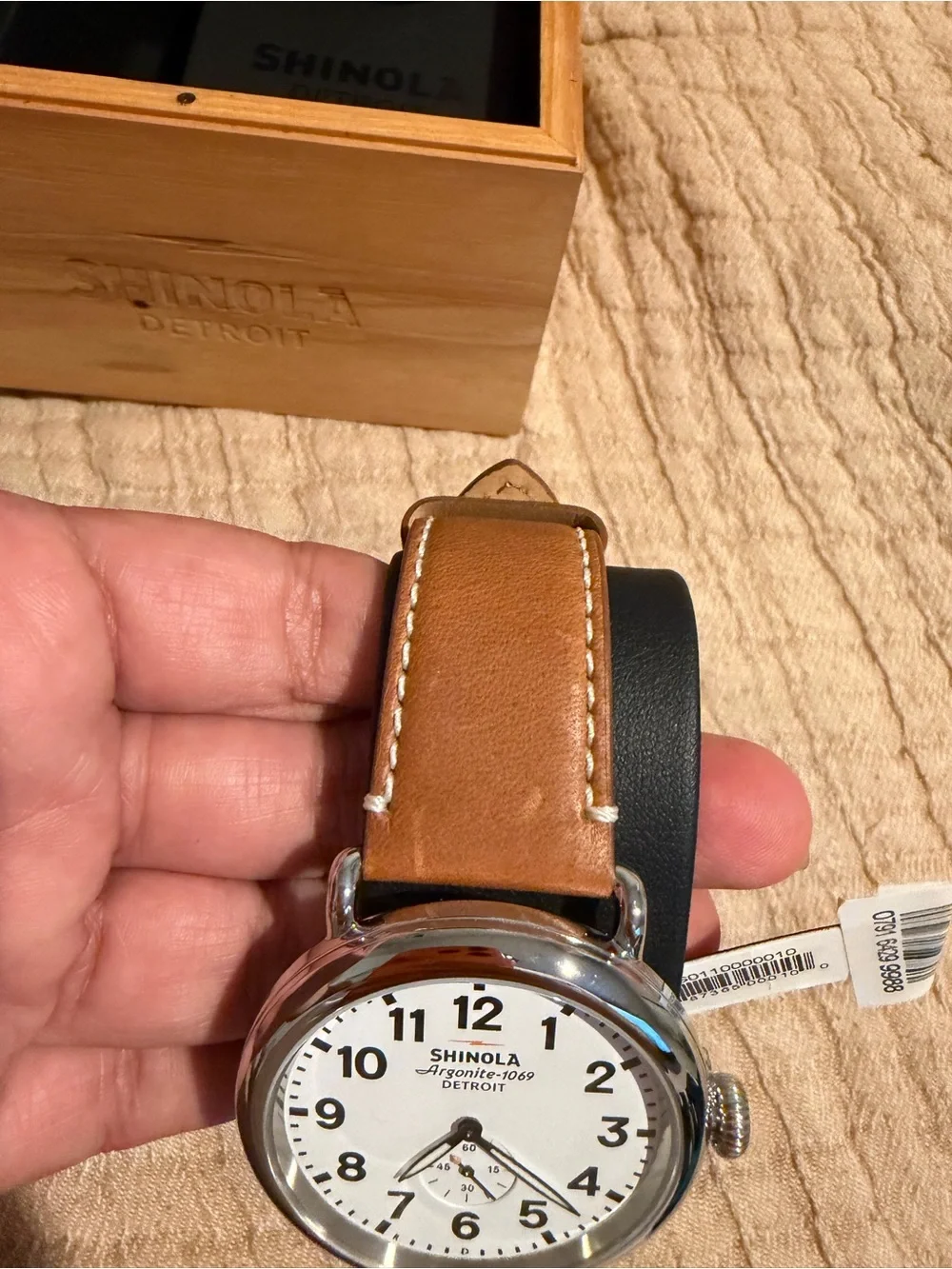 Shinola Men's White Dial Watch with Brown Leather Strap